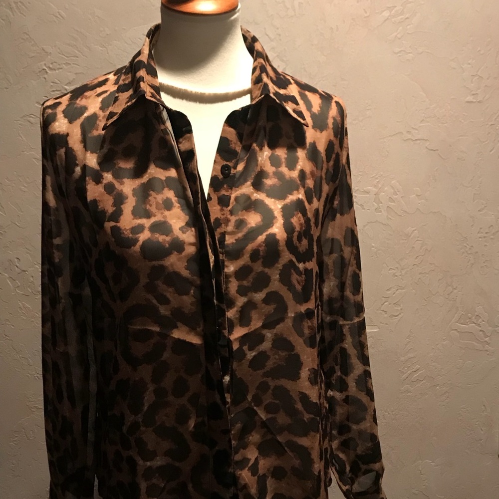 Sheer Leopard print blouse. Size Medium.